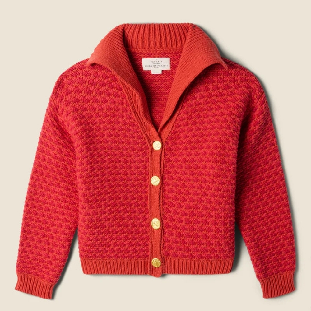 Trovata Birds Of Paradis Small Women's Savannah Cardigan in Red With Owl Buttons